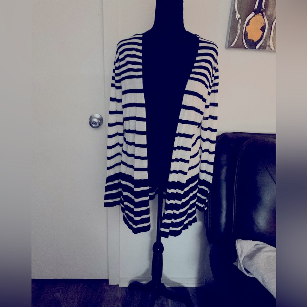 “New Navy and Cream Striped Cardigan from LOFT - Size Large